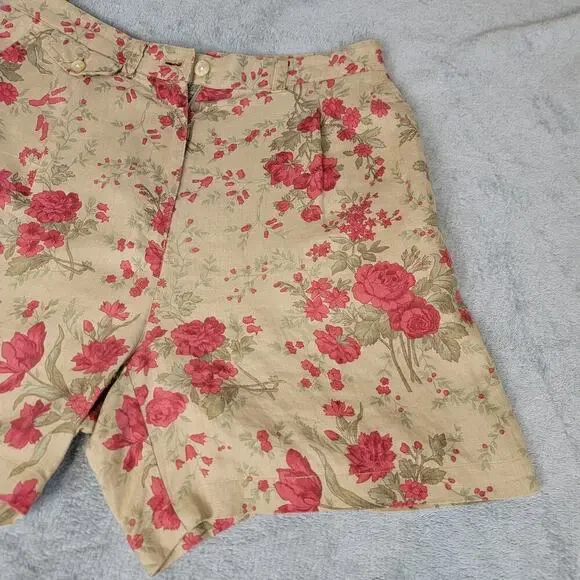 Ralph Lauren Floral Linen Shorts Women’s 10 High Rise Pleated Vintage Boho - Picture 10 of 10